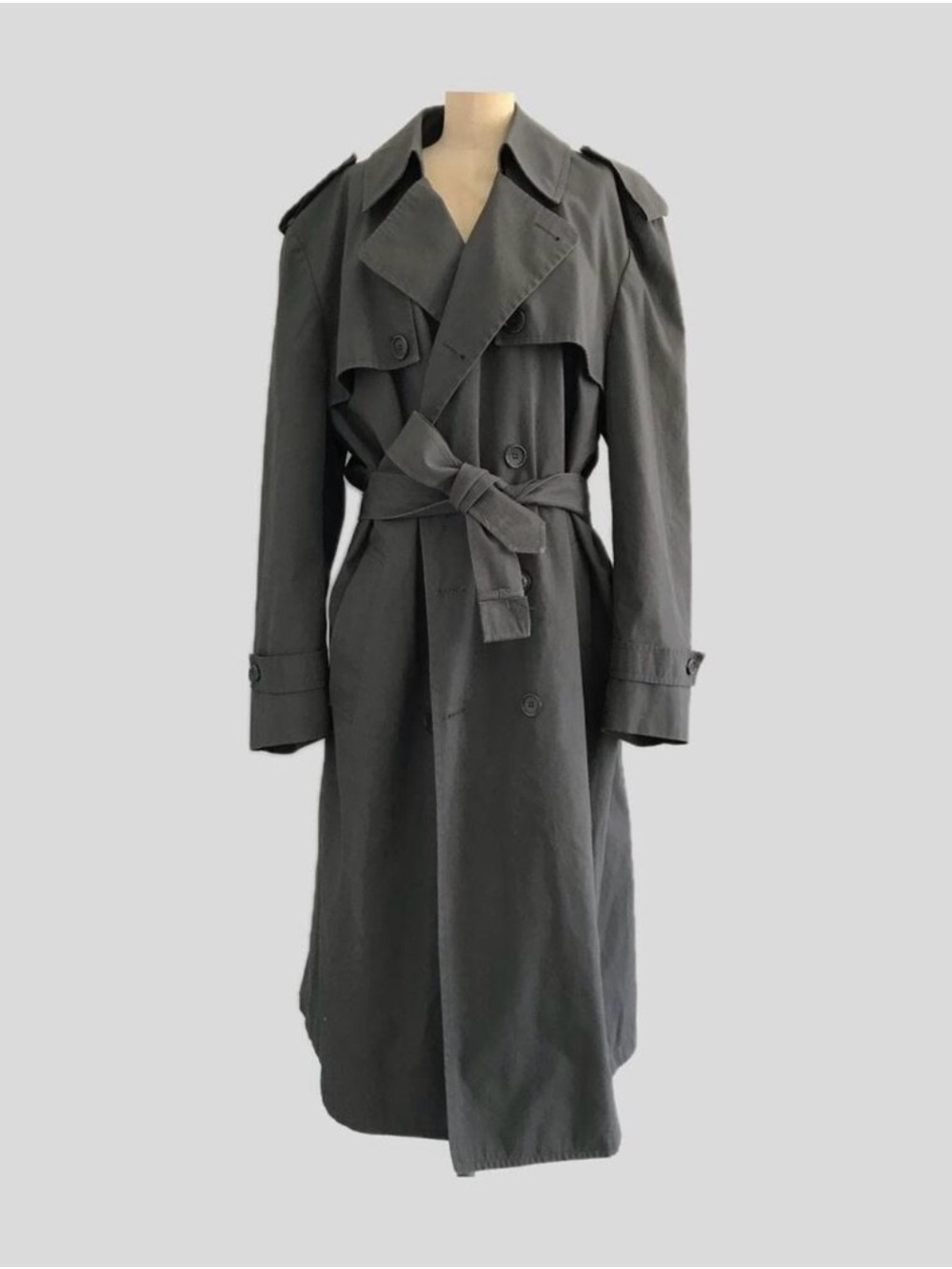 London Fog Charcoal Gray Double-Breasted Trench Coat with Belt